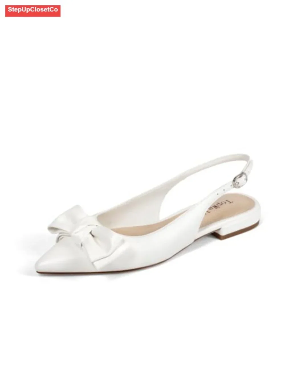 Slingback Flats Pointed Toe Ballet Flats with Bow & Buckle Bridal Dress Shoes